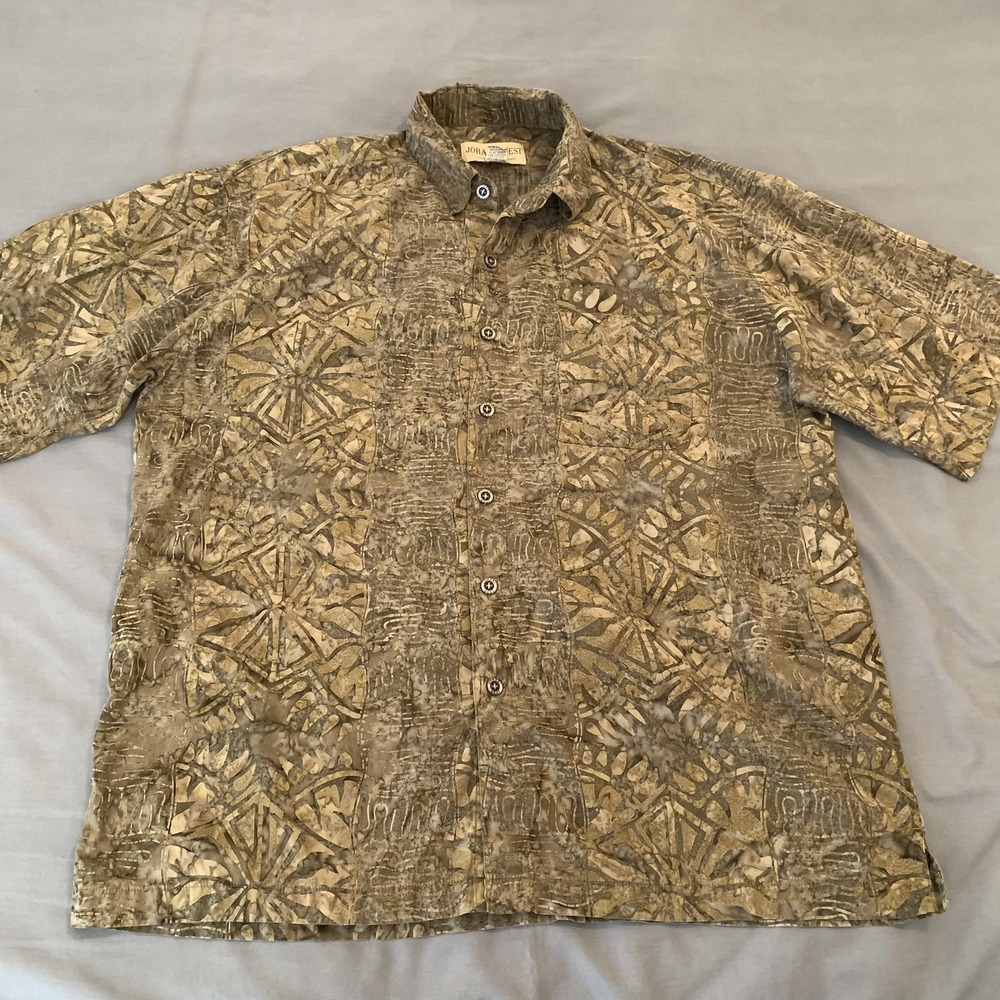 Johari West Shirt Mens XL Brown Geometric Short‎ Sleeve Button Front Casual